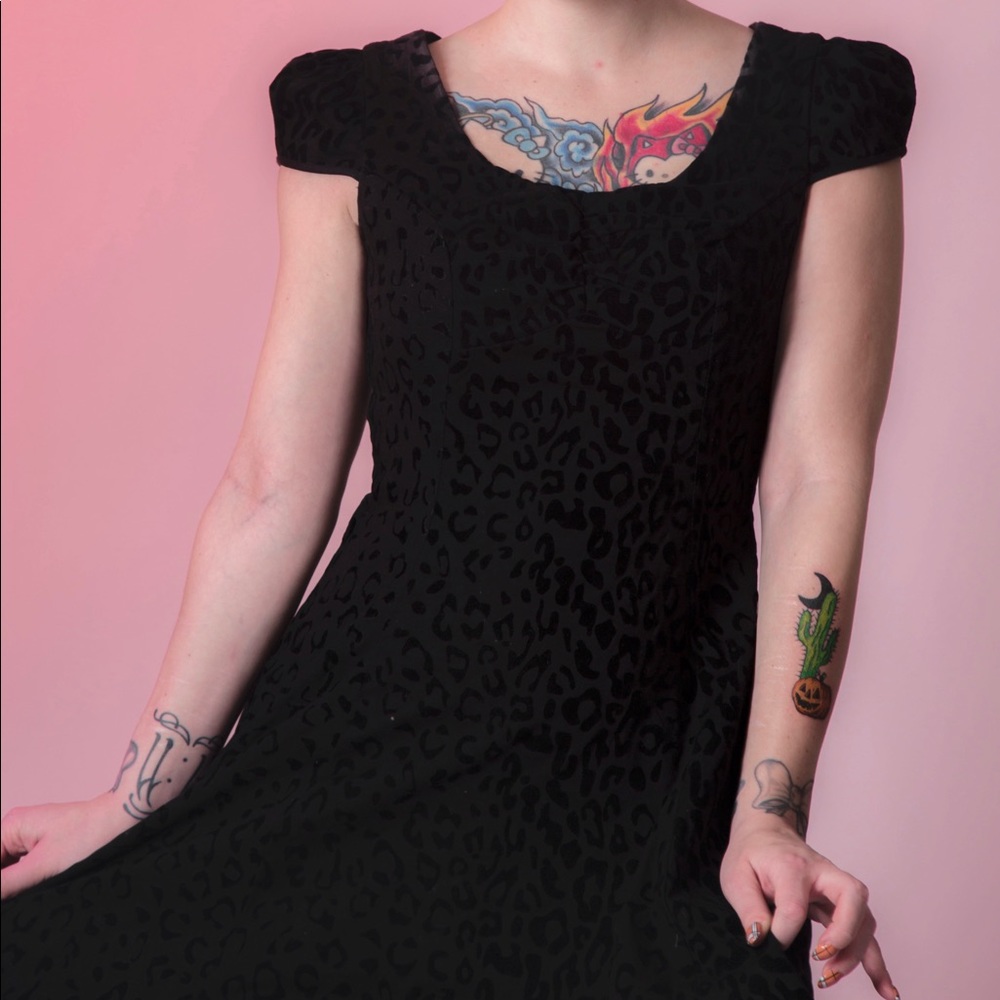Y2K rockabilly pinup black leopard dress